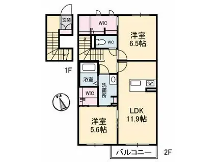 サンガーデン伴中央(2LDK/2階)の間取り写真