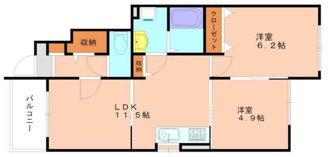 ヒルズ宮司I(2LDK/1階)の間取り写真