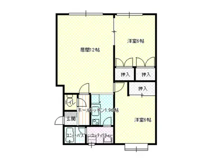 メゾン館山(2LDK/1階)の間取り写真
