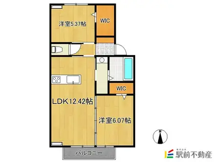 プリマフィル B棟(2LDK/2階)の間取り写真