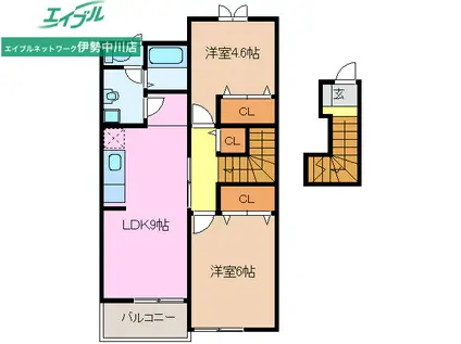 レジデンスブロッコリーA棟(2DK/2階)の間取り写真