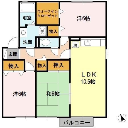 サンオリーブ御崎B棟(3LDK/2階)の間取り写真