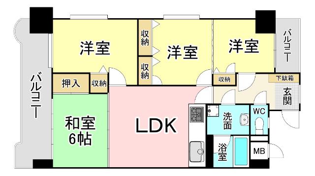 ライオンズマンション小倉駅南(4LDK/11階)の間取り写真