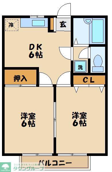 エレガンス関口第5(2DK/2階)の間取り写真