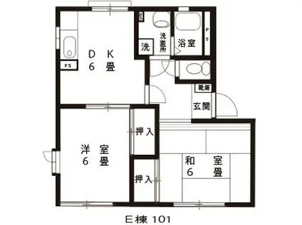 シルキーウインドF(2DK/1階)の間取り写真