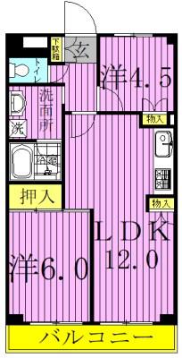 ニューオーク(2LDK/1階)の間取り写真