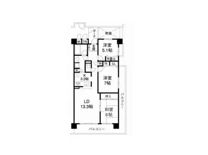 コスモ茨木上穂積(3LDK/3階)の間取り写真