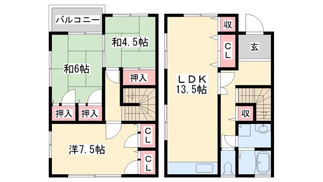 メゾネット松東(3LDK/1階)の間取り写真