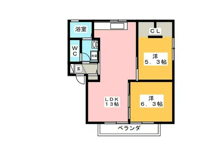 メゾン城東通 A(2LDK/2階)の間取り写真