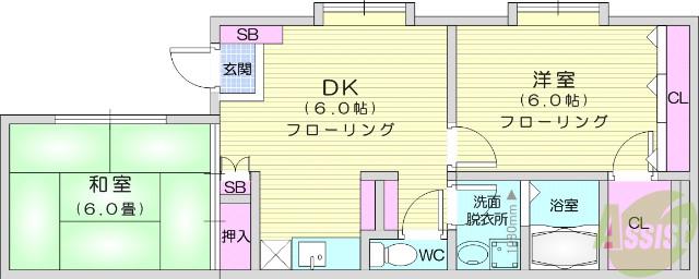 パレットルーム松が丘(2DK/2階)の間取り写真