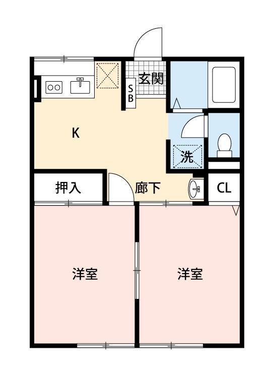 シティハイムアンシャンテC(2DK/2階)の間取り写真