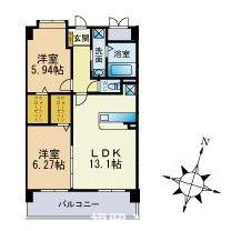ボヌールぶち(2LDK/3階)の間取り写真