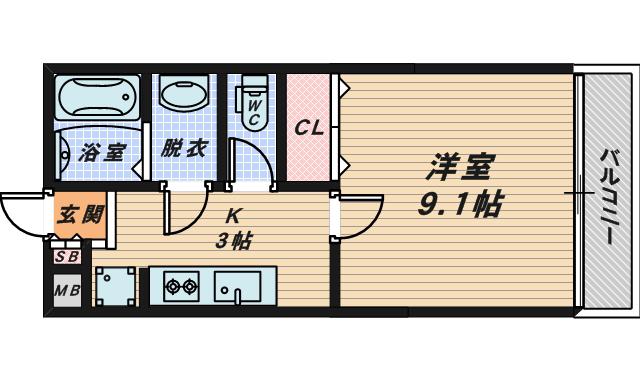 ノヴェレ石津(1K/2階)の間取り写真