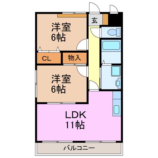 滝の水パークハイツIII(2LDK/2階)の間取り写真