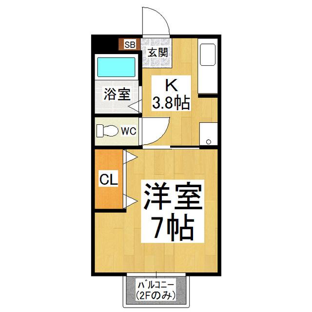 パインフィールド3号(1K/2階)の間取り写真