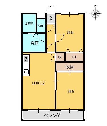 ラムセスA松波(2LDK/3階)の間取り写真