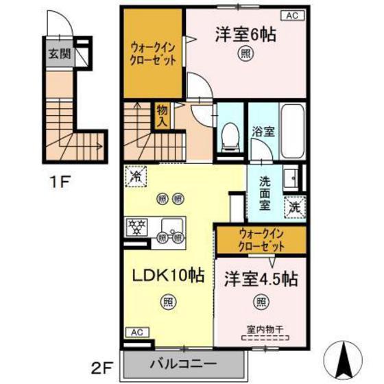 パーク・ボヌール D棟(2LDK/2階)の間取り写真