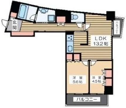 ラフィネ大崎(2LDK/5階)の間取り写真