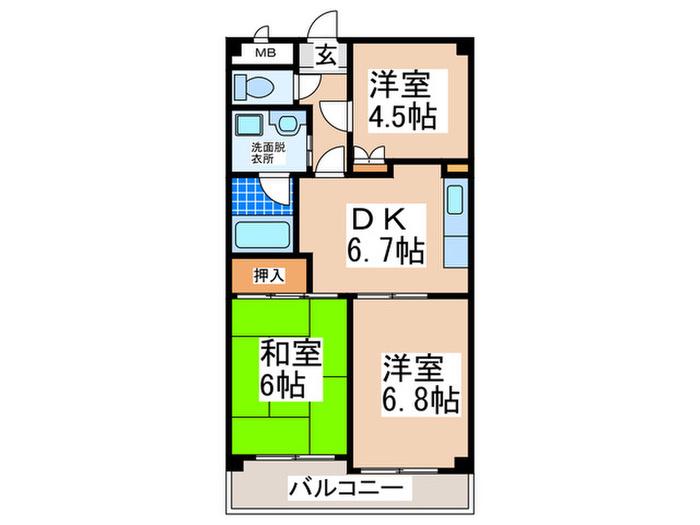 サンパレス北花田(3DK/1階)の間取り写真