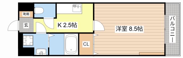 シャンヴィルI番館(1K/2階)の間取り写真