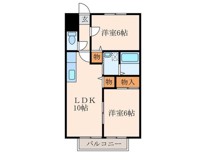 サンハイツ岡垣 B(2LDK/2階)の間取り写真
