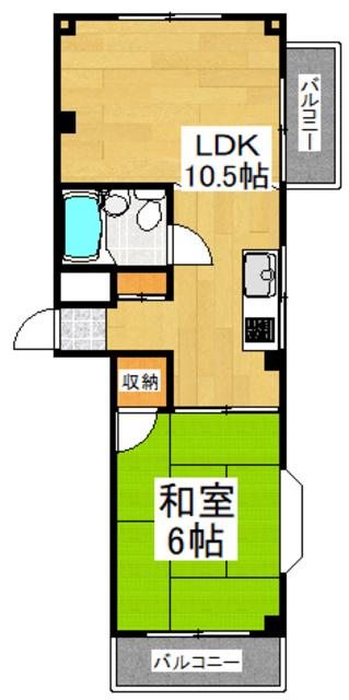 グリーンハイツ黒川(1LDK/2階)の間取り写真