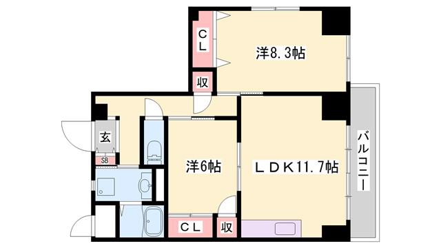 シエル青山(2LDK/3階)の間取り写真
