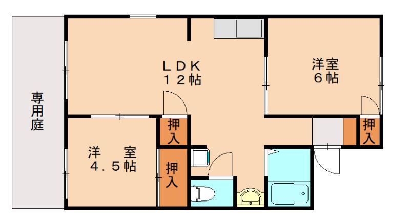 西二島ハイツ(2LDK/1階)の間取り写真