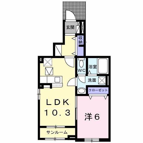 ニュー.ウィステリアA(1LDK/1階)の間取り写真