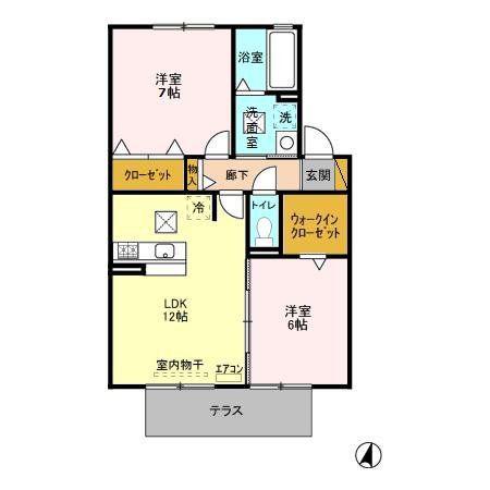 セブンオークスA(2LDK/1階)の間取り写真