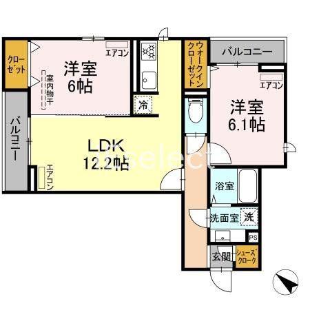 D-ROOM新宿I-B(2LDK/2階)の間取り写真