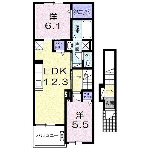 Yフォレスト五個荘(2LDK/2階)の間取り写真