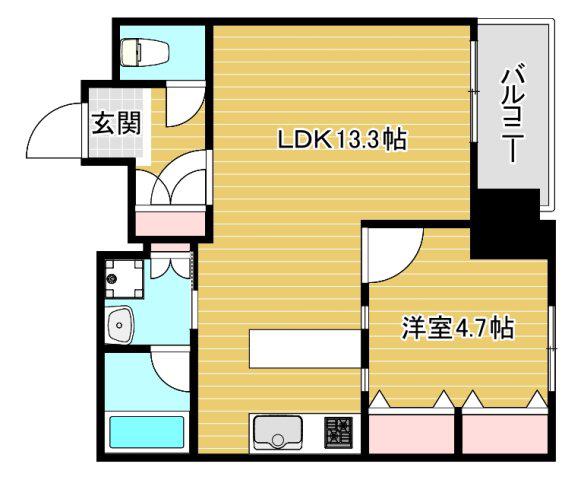 靭公園プライマリーワン(1LDK/3階)の間取り写真