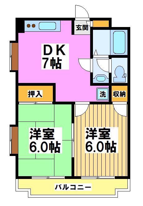 YSコア(2DK/4階)の間取り写真