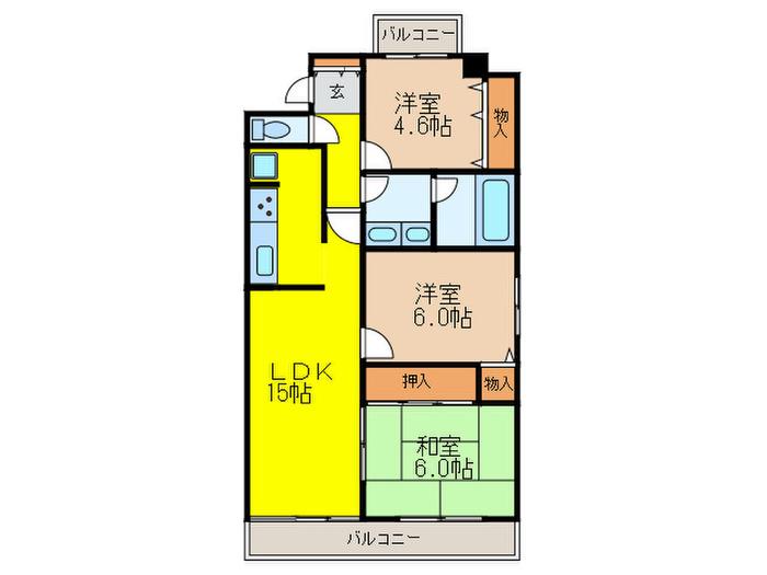 グランヴィラージュ逆瀬川(3LDK/3階)の間取り写真