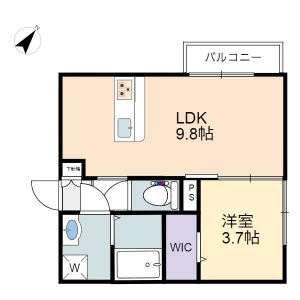 アーブルヴィラージュB棟(1LDK/2階)の間取り写真