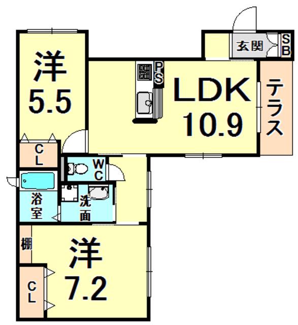 ベールプラザ(2LDK/1階)の間取り写真