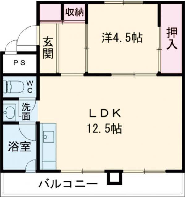 ビレッジハウス栗山2号棟(1LDK/4階)の間取り写真