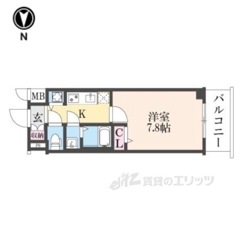 ファステート京都洛南エリーゼ(1K/5階)の間取り写真