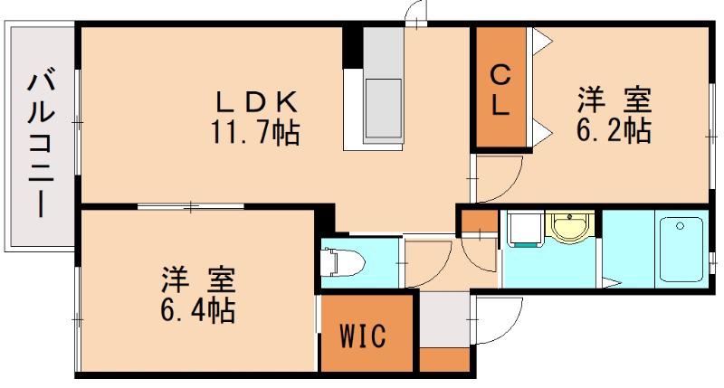 プレジールアン B棟(2LDK/1階)の間取り写真