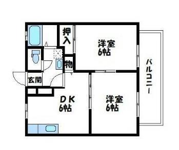 ビーラインふじもと(2DK/2階)の間取り写真