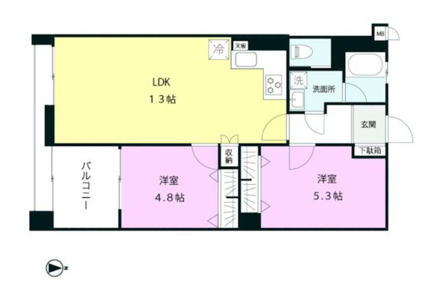 目白ビル(2LDK/6階)の間取り写真