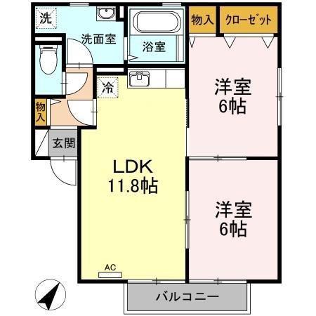 BAIENB棟(2LDK/2階)の間取り写真