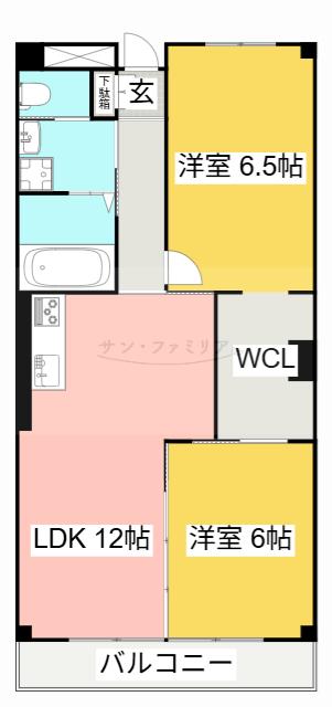 赤岩口グリーンハイツ(2LDK/2階)の間取り写真