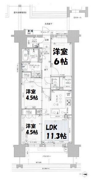 プレサンスロジェ瑞穂ガーデン(3LDK/15階)の間取り写真