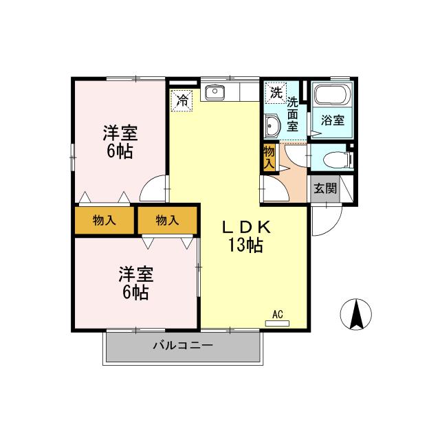 D-ROOM ソレイユハイム(2LDK/2階)の間取り写真