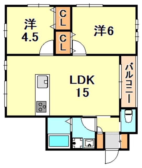 クレルリヴィエール(2LDK/1階)の間取り写真