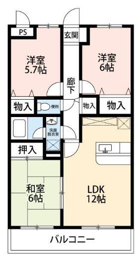 アンソレイエ(3LDK/1階)の間取り写真