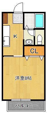ビーライン中井B棟(1K/2階)の間取り写真