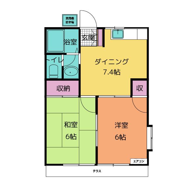 OAK TERRACE A棟(2DK/1階)の間取り写真